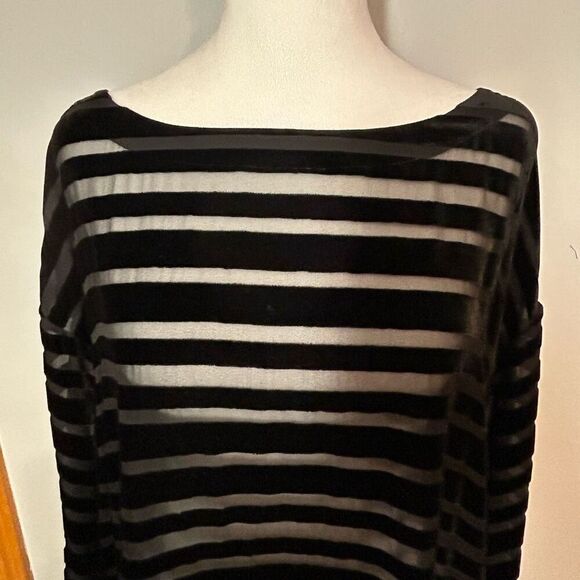 Eileen Fisher velvet Burnout Ballet Neck Top Sz S Silk Blend Striped Oversized - Picture 4 of 11